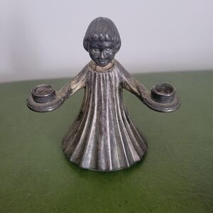 Vintage Italy Italian Silver Pewter Choir Girl Angel Candle Holder Figurine Deco